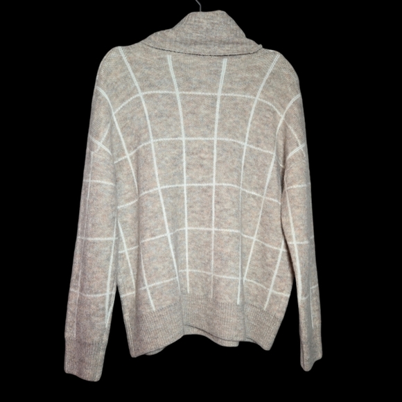 Entro Cowl Neck Windowpane Neutral Chunky Oversized Striped Sweater - Picture 3 of 5